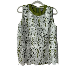 Olive Green And White Eyelet Sleeveless Large Top